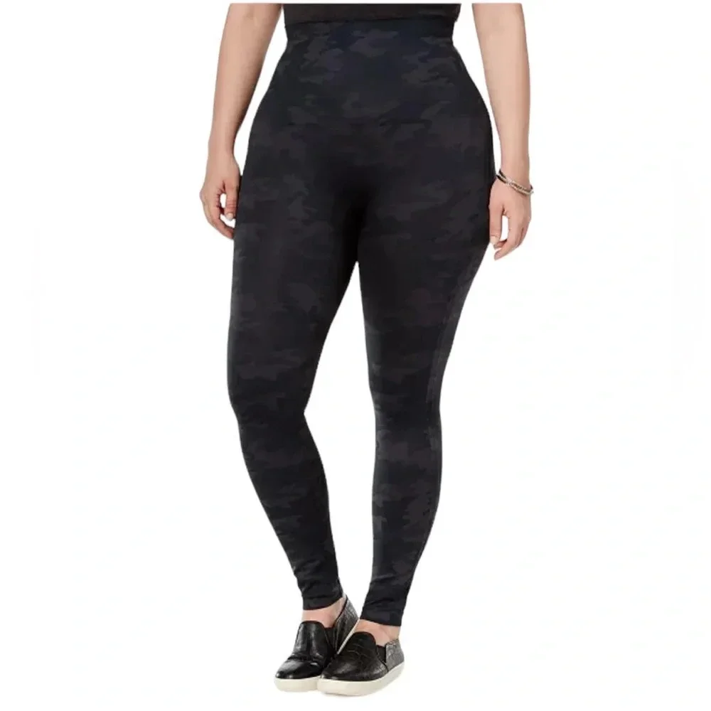 Spanx Look At Me Now High Waisted Stretch Leggings Pants Black Camo Size XL